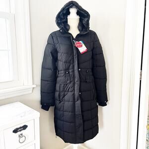 NEW Spyder Women's Long Black Hooded Puffer Coat